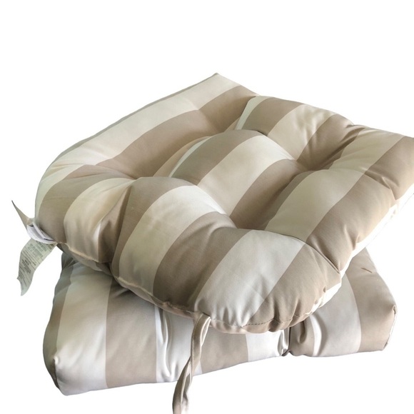 Set of Two Tommy Bahama Striped Thick Outdoor Chair Cushions Taupe Cream… - Picture 1 of 4